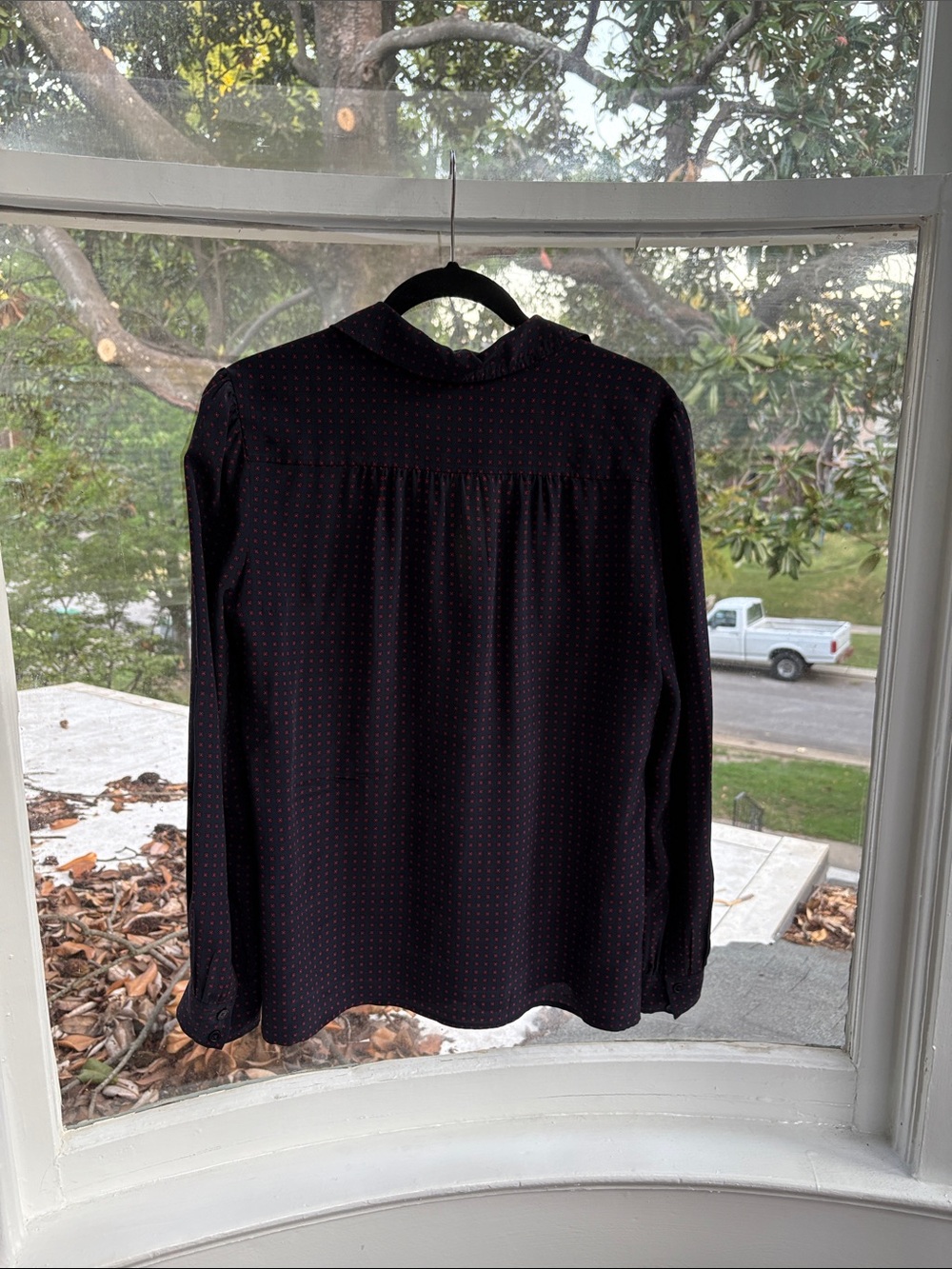 Tory Burch Silk Navy Blouse with Red Dot Print-10 - Picture 2 of 4